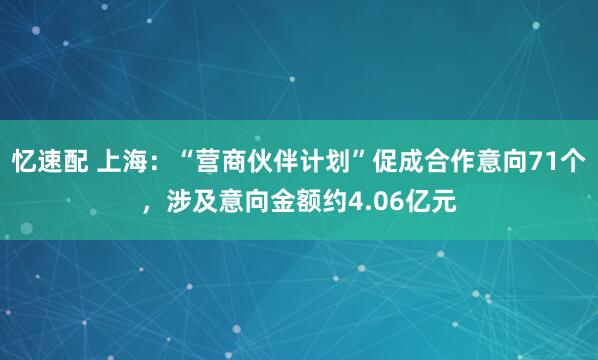 忆速配 上海：“营商伙伴计划”促成合作意向71个，涉及意向金额约4.06亿元